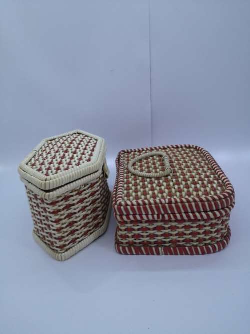 Set of plastic woven baskets for needlework