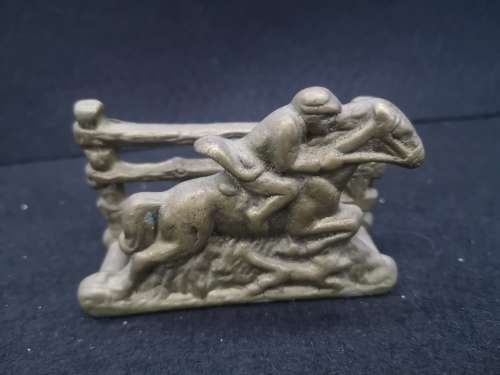 Vintage office desk English brass equestrian letter rack/business card holder Fox hunt