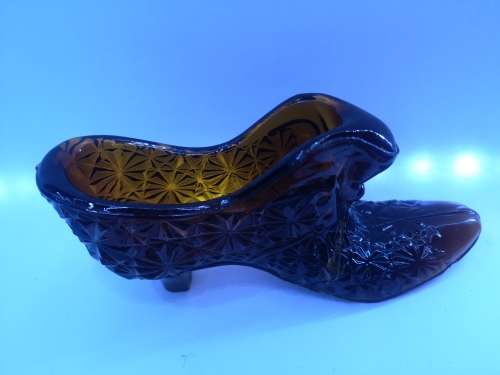 Vintage amber glass shoe/slipper -Two of them - one is repaired