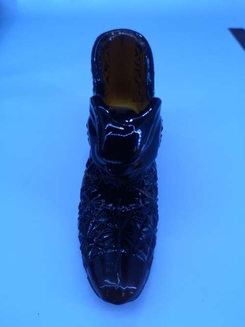 Vintage amber glass shoe/slipper -Two of them - one is repaired