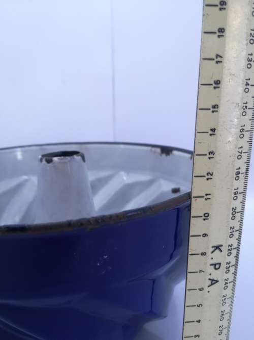 antique Big cobalt blue enamel jelly form/ Bunt cake pan