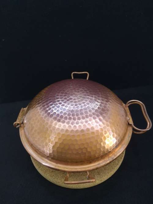 Traditional Hammered Copper Cataplana Food Steamer Pot with cork rest