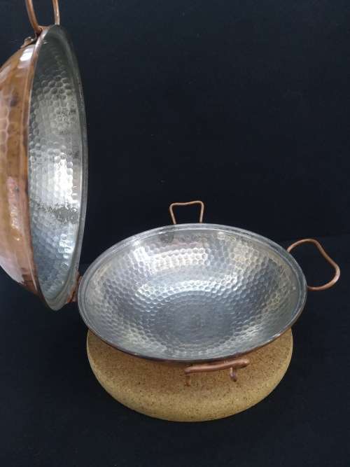 Traditional Hammered Copper Cataplana Food Steamer Pot with cork rest