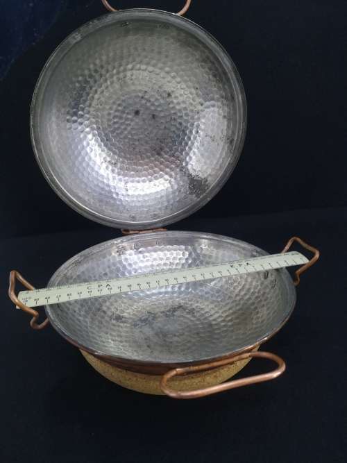 Traditional Hammered Copper Cataplana Food Steamer Pot with cork rest
