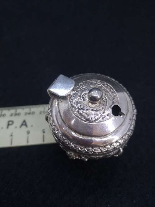 Detailed small condiment pot 50% silver I was told - no markings - non magnetic