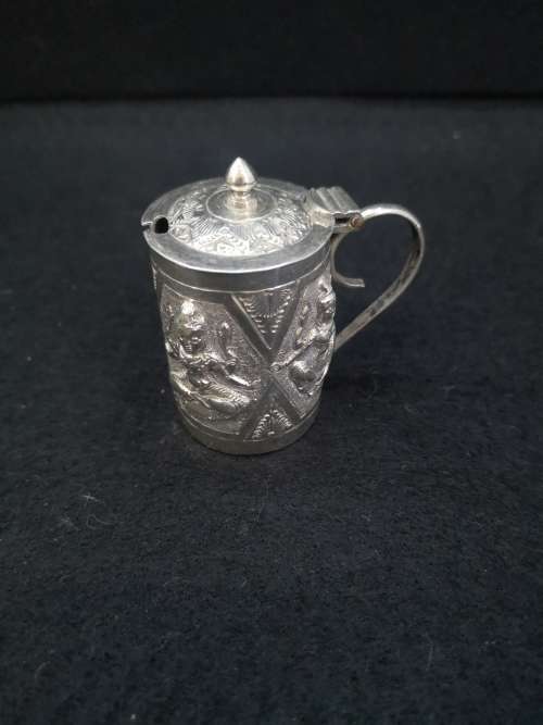 Detailed small condiment pot 50% silver I was told - no markings - non magnetic