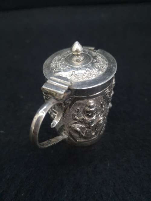 Detailed small condiment pot 50% silver I was told - no markings - non magnetic