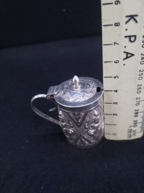 Detailed small condiment pot 50% silver I was told - no markings - non magnetic