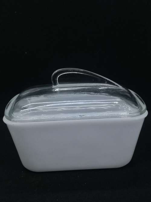 Vintage Glasbake White Milk Glass and lid - chip on lid
