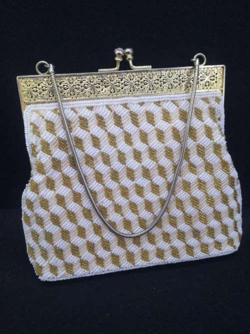 Fresh water pearls and vintage beaded handbag