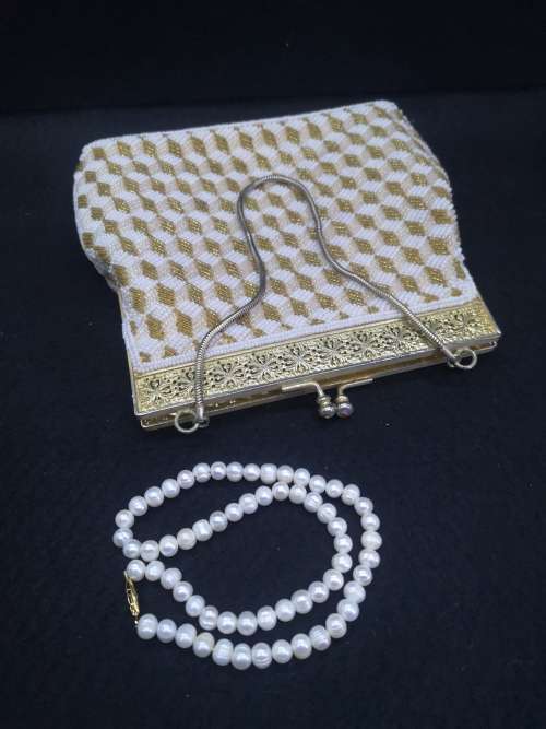 Fresh water pearls and vintage beaded handbag