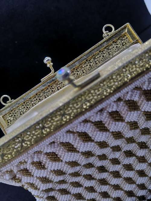 Fresh water pearls and vintage beaded handbag