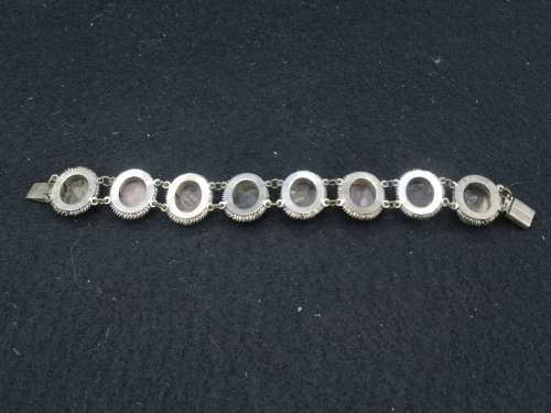 1930`s Vintage 800 Coin Silver Ornate Hand Carved Shell Cameo Bracelet Art Deco