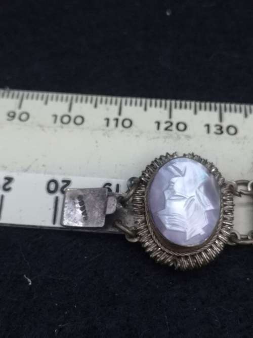 1930`s Vintage 800 Coin Silver Ornate Hand Carved Shell Cameo Bracelet Art Deco