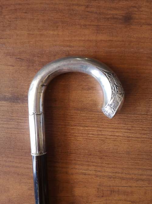 Antique  Walking Stick/Cane Silver Handle  Wood Shaft