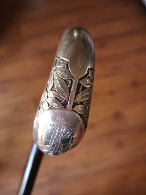 Antique  Walking Stick/Cane Silver Handle  Wood Shaft