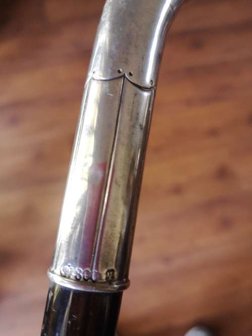 Antique  Walking Stick/Cane Silver Handle  Wood Shaft