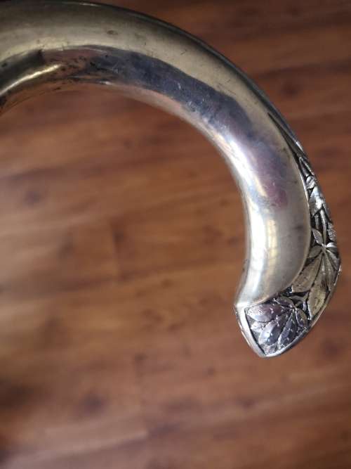 Antique  Walking Stick/Cane Silver Handle  Wood Shaft