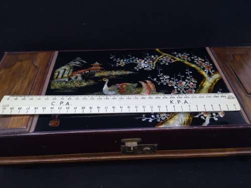 Lovely LARGE vintage Japanese musical jewelry box with dancing ballerina Black Lacquer Abalone inlay