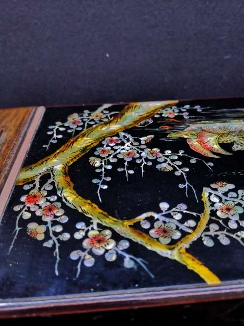 Lovely LARGE vintage Japanese musical jewelry box with dancing ballerina Black Lacquer Abalone inlay