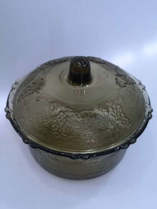 Smoked glass sugarpot/candy dish
