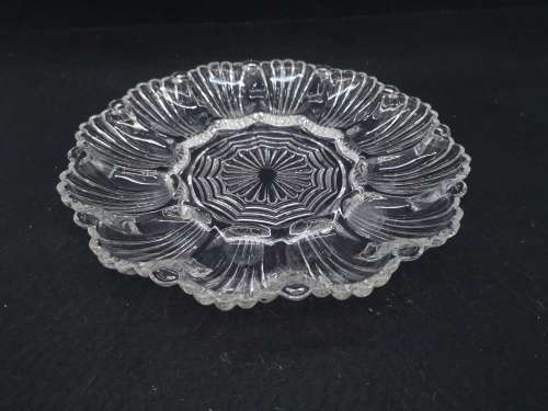 Clear glass devilled egg plate