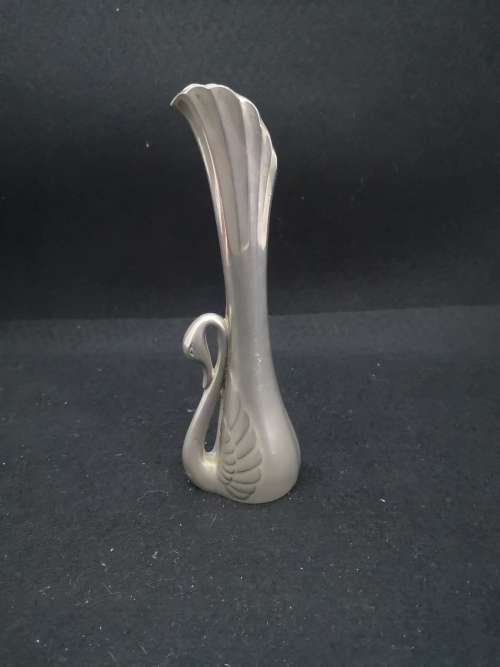 Silver plated fluted swan bud vase