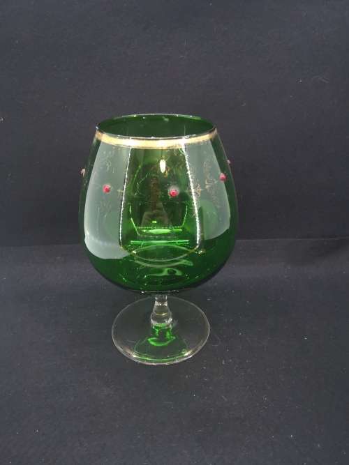 Vintage  Empoli green and gilded balloon  glass vase