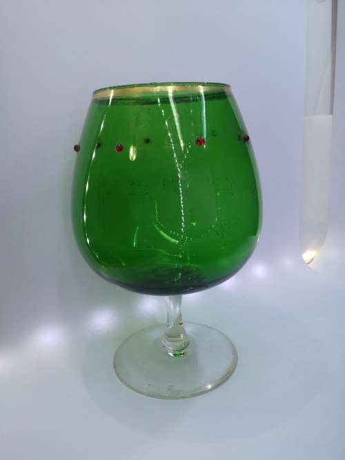 Vintage  Empoli green and gilded balloon  glass vase