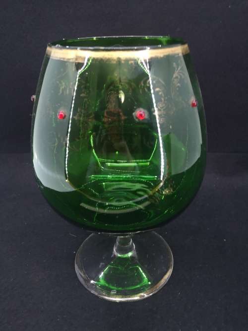 Vintage  Empoli green and gilded balloon  glass vase
