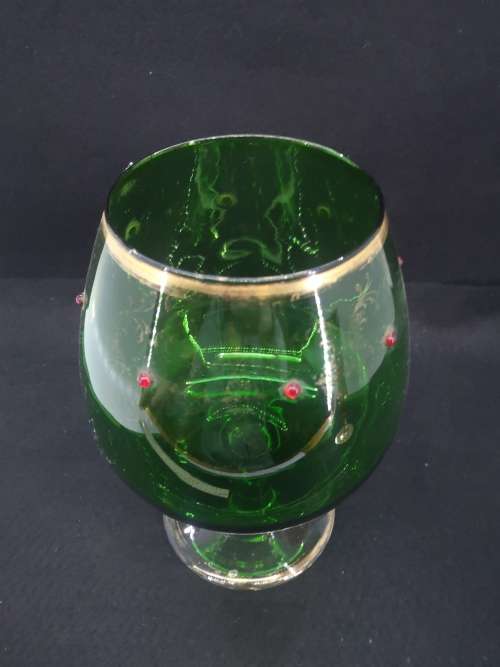 Vintage  Empoli green and gilded balloon  glass vase