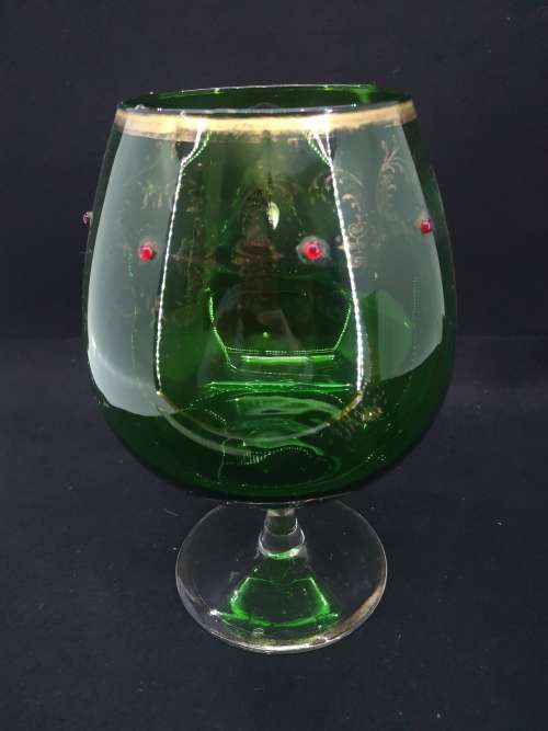 Vintage  Empoli green and gilded balloon  glass vase