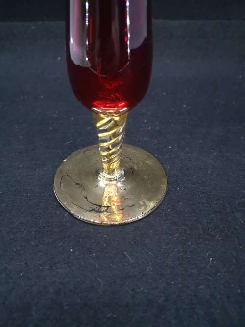Vintage  Venetian Ruby red and 24k gold gilded floral vase
