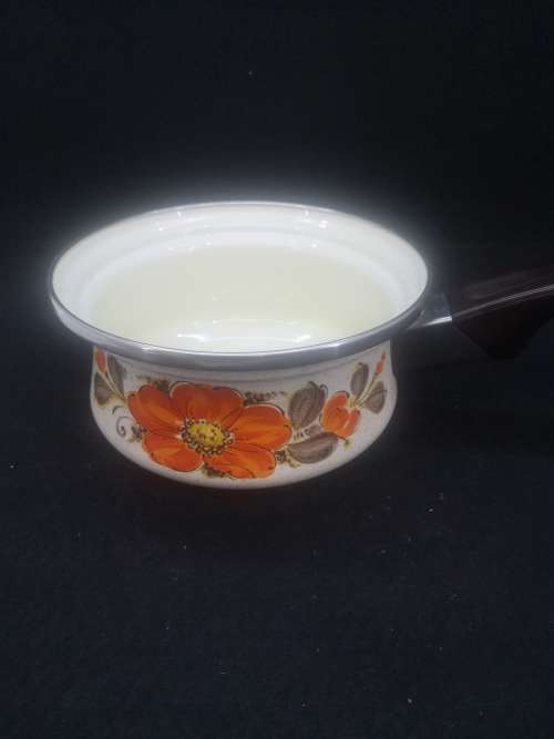 Vintage ShowPans Sanko Ware Small Poppy print Enamel Pot Japan