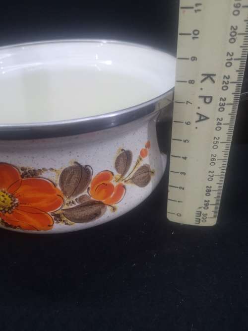 Vintage ShowPans Sanko Ware Small Poppy print Enamel Pot Japan