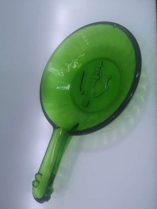 Vintage green glass bowl with handle