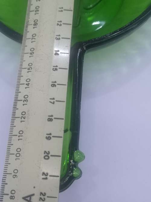 Vintage green glass bowl with handle