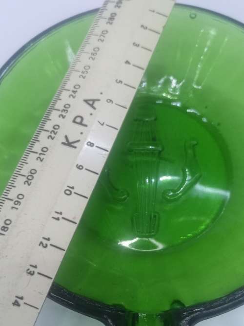 Vintage green glass bowl with handle