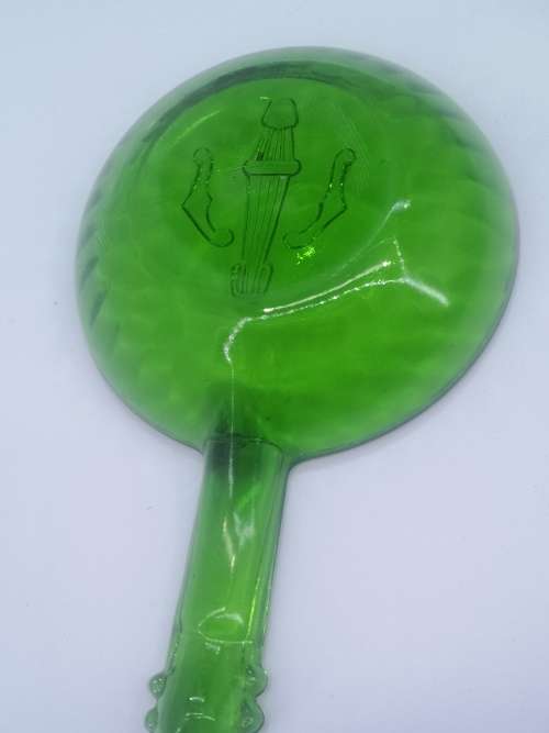 Vintage green glass bowl with handle