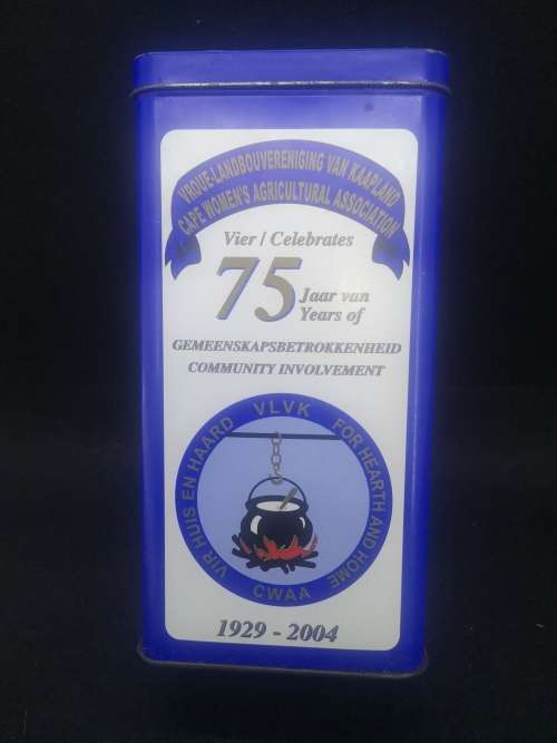 Bokomo cake flour tin - Vroue Landbouvereniging van Kaapland 75 jaar