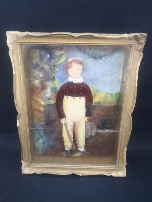 Vintage handmade dolls framed in boxed frame with glass - look!