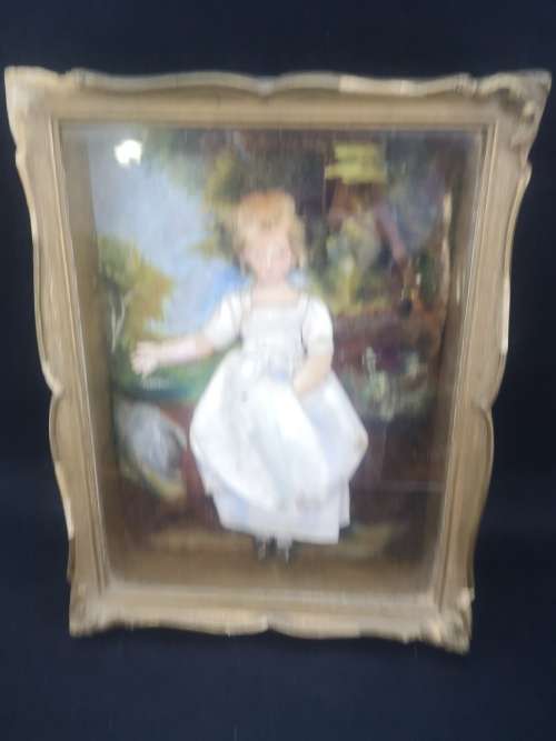 Vintage handmade dolls framed in boxed frame with glass - look!