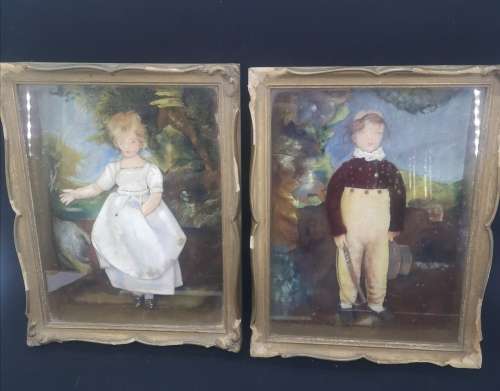 Vintage handmade dolls framed in boxed frame with glass - look!