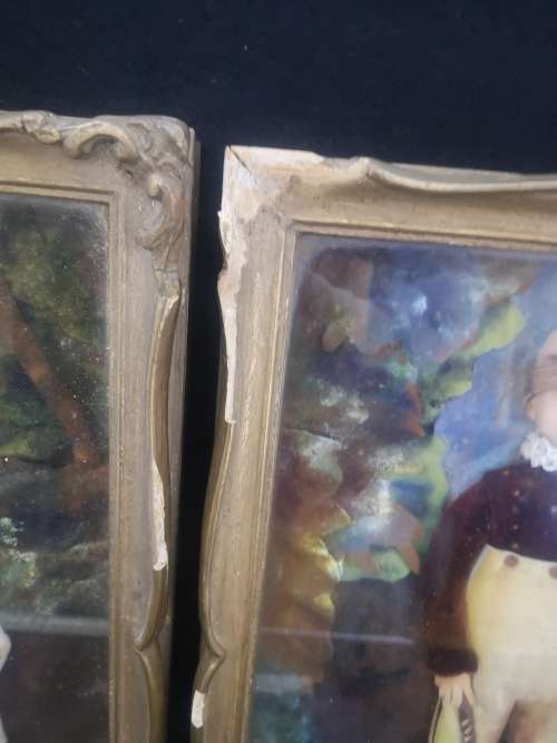 Vintage handmade dolls framed in boxed frame with glass - look!