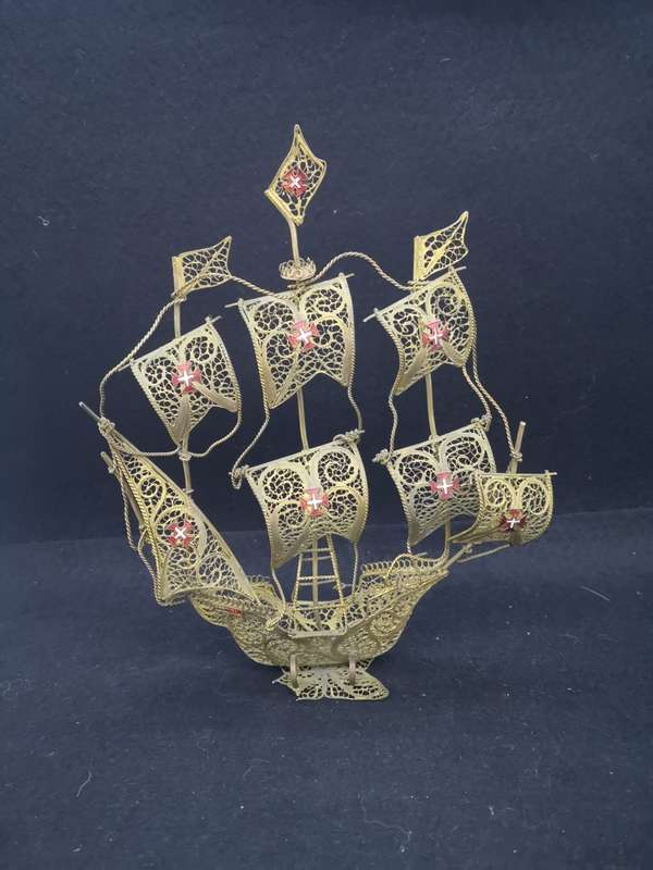 Portugese Caravel model boat - brass filigree