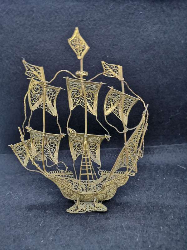 Portugese Caravel model boat - brass filigree