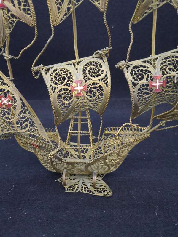 Portugese Caravel model boat - brass filigree