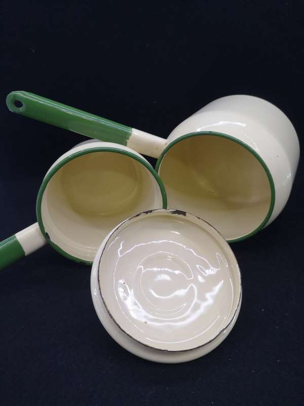 Green and yellow enamel double boiler