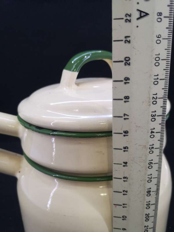 Green and yellow enamel double boiler