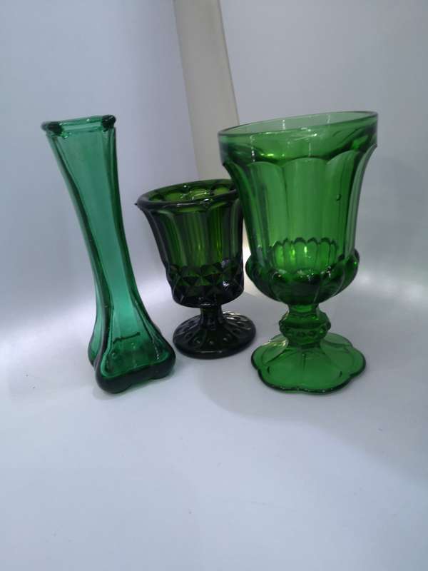 Emerald green glass vases
